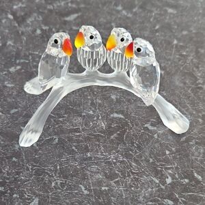 Elegant Crystal Baby Love Birds. Figurine with Red and Yellow Accents